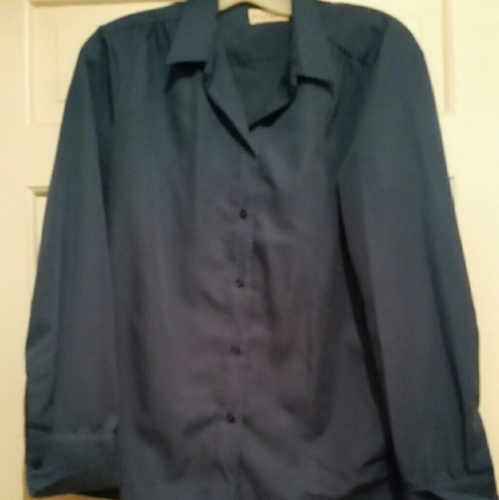 Adelaar Teal Blue Button Down Blouse Sz 14